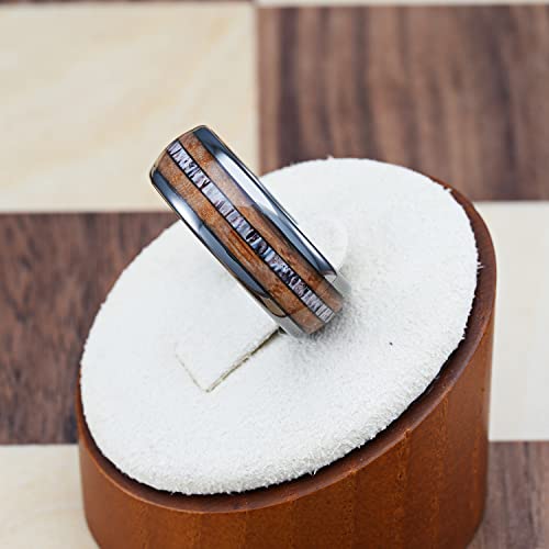 100S JEWELRY Gunmetal Gray Tungsten Rings For Men Whiskey Barrel Wood & Elk Anters Inlay Wedding Promise Engagement Band Size 6-16 (Gunmetal Gray, 13)