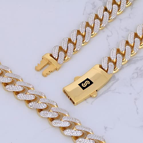 Nuragold 10k Real Yellow Gold Monaco 11mm Miami Cuban Pave Mens Necklace - 18"