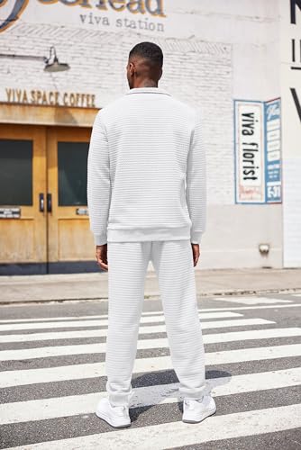 COOFANDY Men's Tracksuit 2 Piece Quarter Zip Sweatsuit Workout Plaid Jacquard Jogging Suit Set