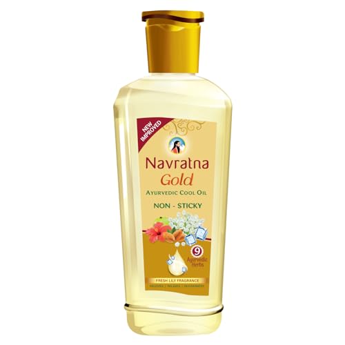 Navratna Gold Ayurvedic Hair Oil | with 24K Gold & 9 Ayurvedic Herbs | Lightweight, Non-Greasy & Fast-Absorbing | Relaxing Head Massage Oil | Deeply Nourishes Hair | 16.91 Fl Oz (500ml)