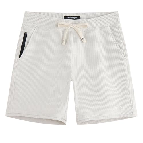 maamgic Mens Waffle Shorts Casual Lounge Shorts 7 Inch with Elastic Waist and 5 Pockets Light-Grey
