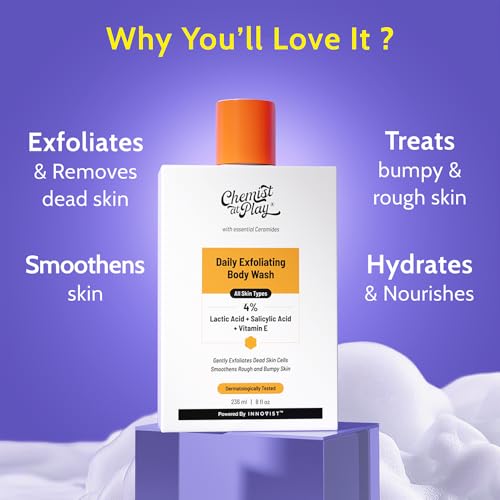 Chemist at Play Body Wash Exfoliating For Dry Rough Bumpy Strawberry Skin With 1% Salicylic Acid 2% Lactic Acid And Ceramides For Men And Women 7.9 Fl oz