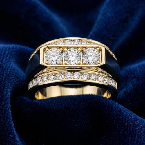 P3 POMPEII3 Pompeii Men's 2 CT. T.W. Lab Grown Diamond Border Three Stone Ring in 14K Gold - Size 10.5 (FG,VS2-SI1)