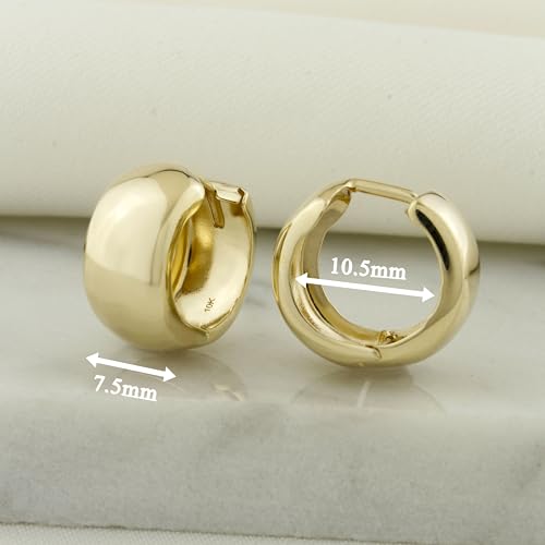 10K Solid Gold Chunky Huggie Earrings, Real Gold Simple Plain Huggie Hoop Earrings, Thick Earrings - Serena Sparkles (Large Complete Yellow Gold)