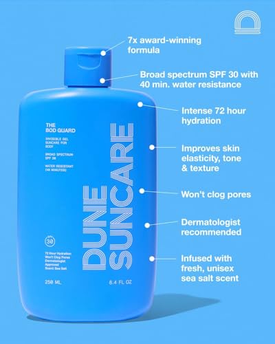 DUNE Bod Guard SPF 30 Body Sun Block, Invisible Gel, No White Cast 8.4 Oz