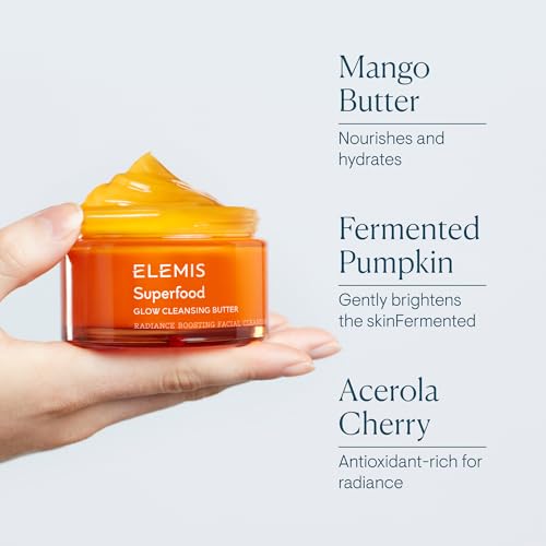 ELEMIS Superfood AHA Glow Cleansing Butter, Daily Skincare Facial Cleanser to Brighten, Nourish & Hydrate Skin, Facial Mask & Brightening Cleanser