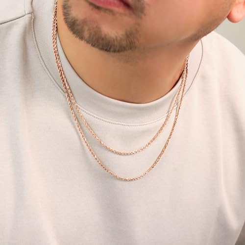 Nuragold 10k Real Rose Gold 2mm Rope Chain Diamond Cut Necklace (16"-30") - 22"