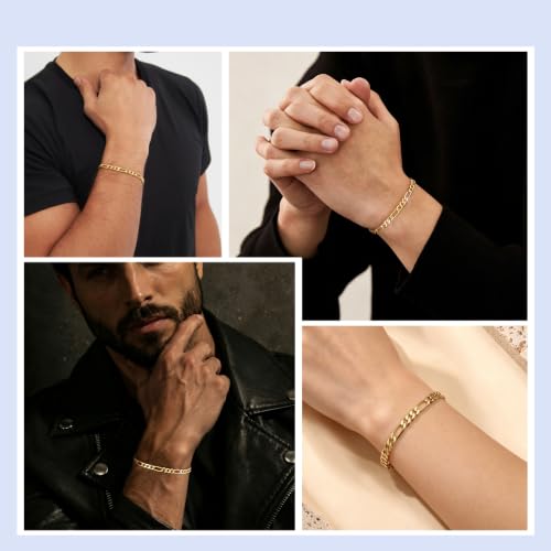 LUCA SMITH Gold Bracelets for Women & Men 14K Gold Figaro Bracelet 7.5in