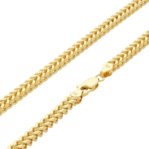 Nuragold 10K Real Yellow Gold 4mm Franco Box Wheat Chain Mens Necklace - 22"