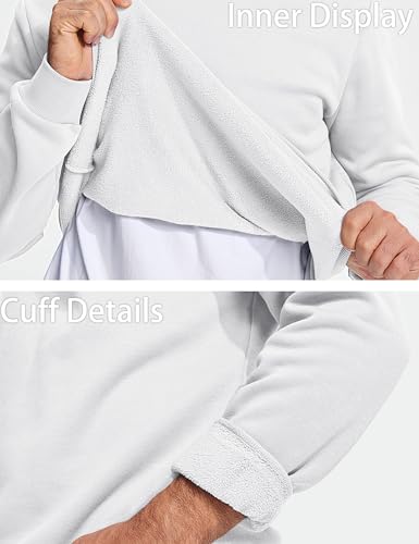 MAGCOMSEN Crew Neck Sweater Cotton Sweatshirts For Men Thick Warm Outdoor Sweatshirts Mens Fleece Sweatshirts Fleece Long Underwear Tops White