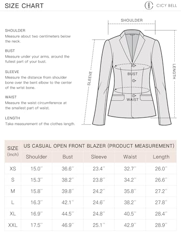 Cicy Bell Womens Casual Blazers Open Front Long Sleeve Work Office Jackets Blazer(Navy,Medium)