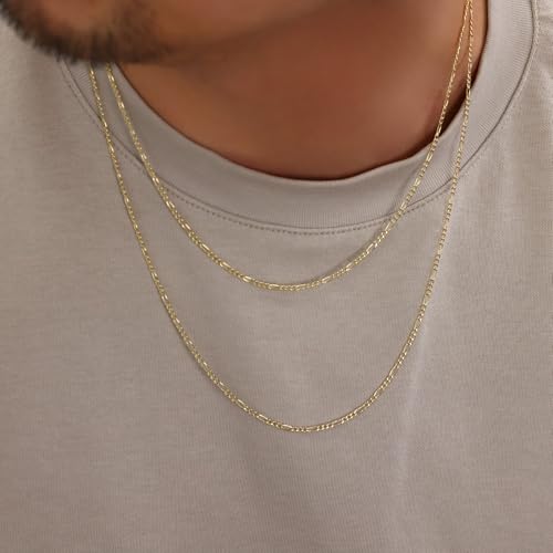 Nuragold 10k Real Yellow Gold Figaro Link 2.5mm Chain Necklace (16"-26") - 16"