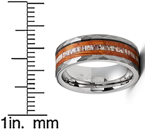 Metal Masters Co. Mens Deer Antler Whiskey Barrel Tungsten Carbide Ring Hammered Wedding Band 8MM