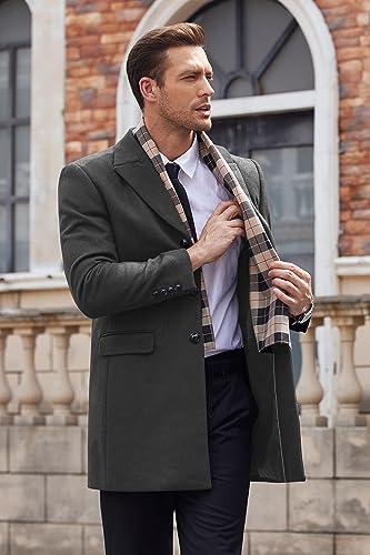 COOFANDY Men Solid Color Casual Woolen Coat Men Long Wool Blends Coats Winter New Business Coat (Grey XL)