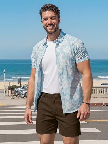 RQP Men's Cotton Casual Shorts Classic-fit 5" Chino Shorts Elastic Waist Daily Wear Dress Shorts Baech Summer Shorts,Coffee