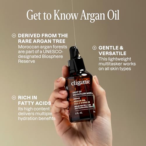 Cliganic Organic Argan Oil, 100% Pure - for Hair, Face & Skin | Cold Pressed Carrier Oil, 32 oz