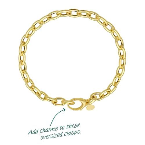 Floreo 14k Yellow Gold Oversized Charm Lock 5mm Rolo Link Bracelet, 7 Inch