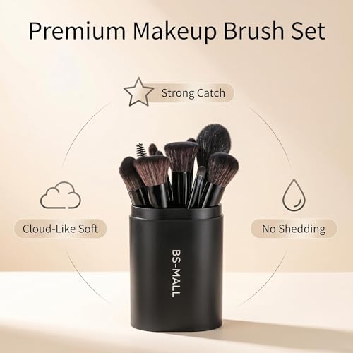 BS-MALL Makeup Brush Set 18 Pcs Premium Synthetic Foundation Powder Concealers Eye shadows Blush Makeup Brushes with black case (C-Black）