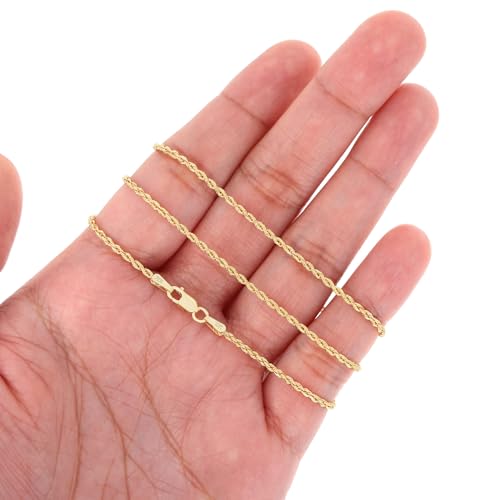 Nuragold 10K Real Yellow Gold Solid Rope Chain Diamond Cut Italian Necklace - 26",1.5mm
