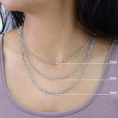 Nuragold 10k Real White Gold Paperclip 4mm Elongated Cable Link Necklace (16"-24") Dainty Italian Jewelry for Men & Women - 4mm,18"