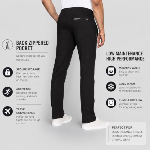 SCR Men's Tall Sweatpants - Made in Turkey Luxury Lounge, Athletic, Travel Sweat Pants for Men - 36 inch Inseam Extra Long - Zipper Pockets, 70% Cotton, Open Bottom, Large, 34Wx36L Big and Tall, Black