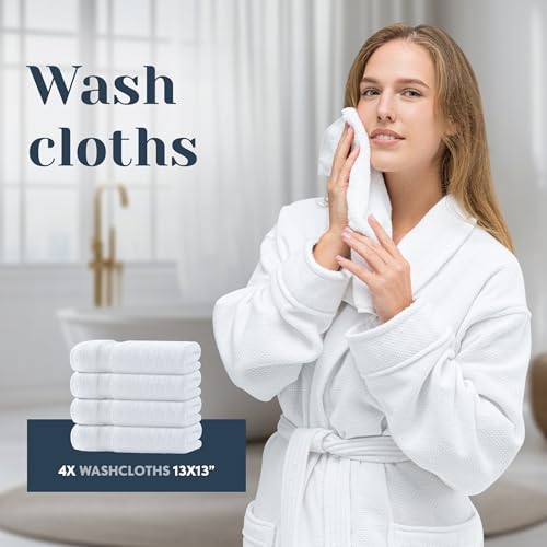 Luxury White Bath Towel Set of 8 Pieces - 100% Turkish Cotton 700 GSM Highly Absorbent Towels for Bathroom, 2 Bath Towels, 2 Hand Towels, 4 Washcloths
