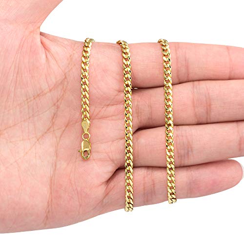 Nuragold 10k Real Yellow Gold Miami Cuban Link 4mm Chain Italian Necklace - 20"