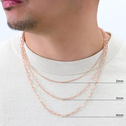 Nuragold 10k Real Rose Gold Paperclip 3mm Elongated Cable Link Necklace (16"-24") Dainty Italian Jewelry for Men & Women - 3mm,24"