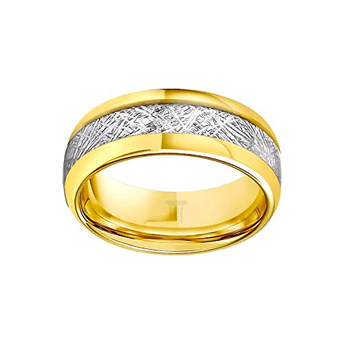 14K Gold Meteorite Rings Tungsten Wedding Band Mens Ring 8mm Meteorite Wedding Rings for Men Comfort Fit Anniversary Gift