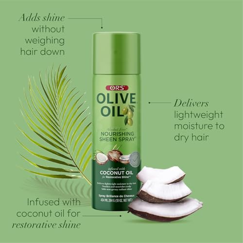 ORS Olive Oil Nourishing Sheen Spray infused with Coconut Oil 10 Ounces (Pack of 4)