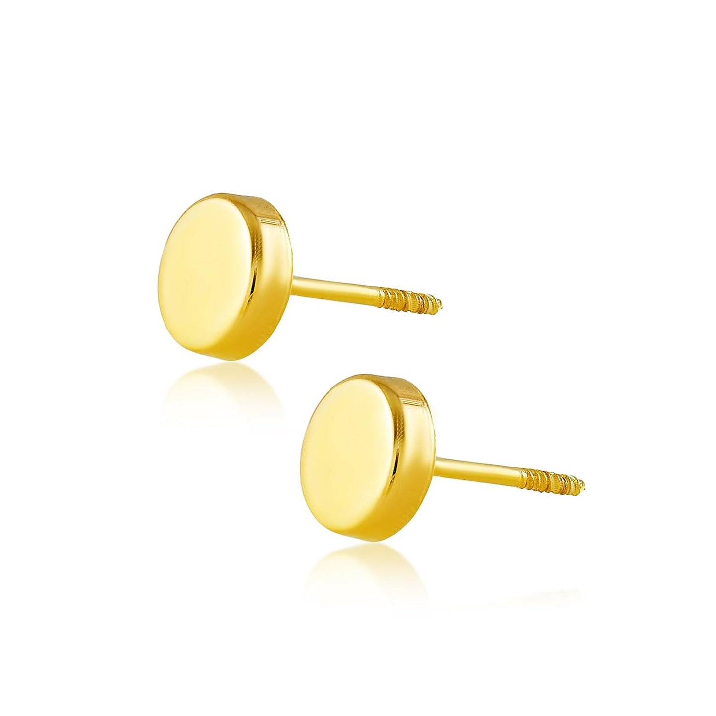 Hoberta Real 14k solid Round Yellow Gold Tiny Circle Stud Earrings with Screw back for Women Girls Men for Sensitive ears Small & Minimalist Dot Studs Jewelry for Gifts (5mm)