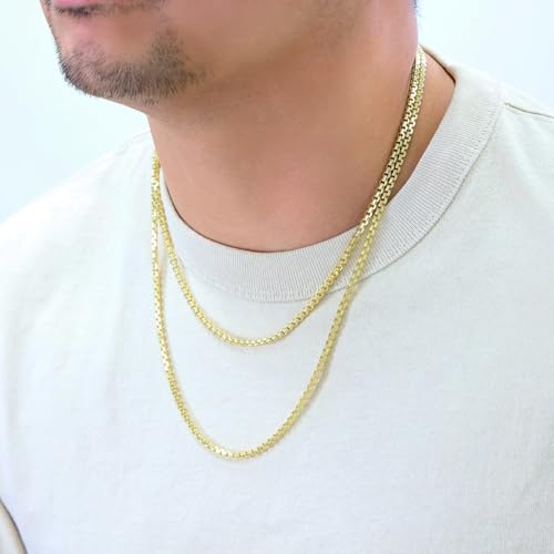 Nuragold 10K Real Yellow Gold Round Box 3.5mm Venetian Link Chain Necklace - 20"