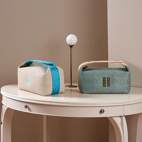 Sluxa NEW Makeup Bag - Her Inspired, Stylish, Lightweight, and Practical,Luxury Craft Travel Toiletry Bag for Daily Use & Travel Essentials, Easy Carry & Neat Storage (Beige)