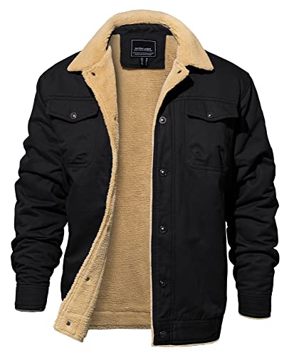 EKLENTSON Winter Coats for Men Fleece Lined Warm Sherpa Outdoor Jacket for Cold Weather, Black, XX-Large