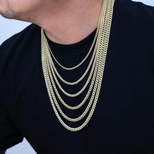 Nuragold 14K Real Yellow Gold Miami Cuban Lightweight Link Chain Necklace 16"-30" (3mm-12.6mm) Italian Jewelry for Men & Women - 4.5mm,22"