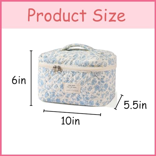 uekeboag Large Travel Quilted Makeup Bag for Women (01Lithtblue-flower)