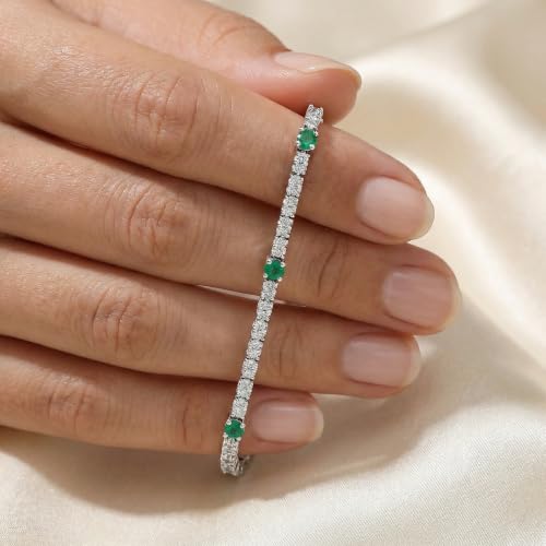 P3 POMPEII3 Pompeii 1 1/10 Ct Diamond & Genuine Green Emerald Tennis Bracelet 14k White Gold 7"