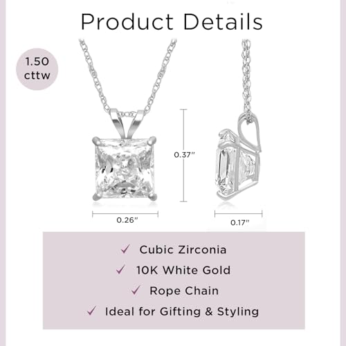 Jewelili 10K White Gold Cubic Zirconia Pendant Necklace for Women