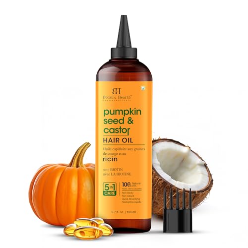 Botanic Hearth Castor Oil for Hair Growth with Pumpkin Seed Oil, Hair Growth Oils for Thinning Hair, Dry Damaged Hair & Scalp Treatment, Strengthens & Nourishes Hair, 6.7 fl oz
