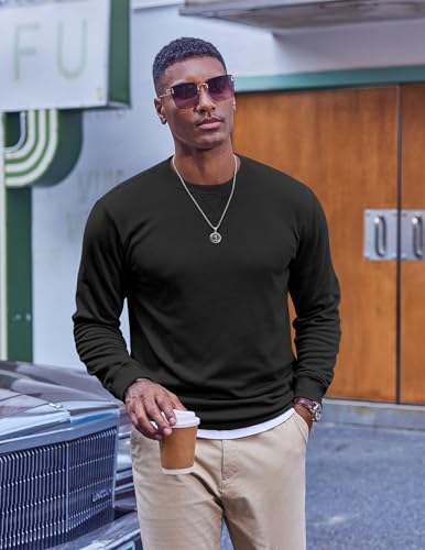COOFANDY Mens Long Sleeve Casual Sweatshirts Crew Neck Fashion Pullover Fleece Winter Sweatshirt Soft Cotton Pullovers Black