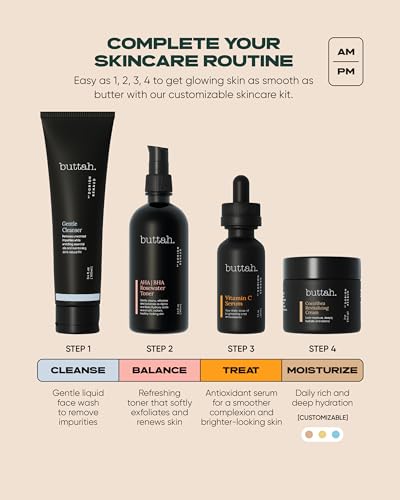 Buttah Skin Supreme Kit for Melanin Rich Skin | CocoShea Revitalizing Cream 2 oz | Vitamin C Serum 1 oz | Cleanser 3.4 oz | Rosewater Toner 3.4 oz | Black Owned Skincare
