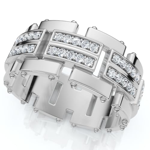 Pompeii 3/4Ct Men's Round Cut Diamond 10MM Wide Ring Wedding Band 10k Gold Lab Grown - Size 10 (F/G,VS1-VS2)
