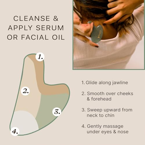 Jade Gua Sha Facial Tools - Depuffer & Massager Tool for Lymphatic Drainage