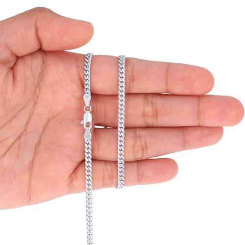 Nuragold 14K Real White Gold Miami Cuban Solid Link Chain Italian Necklace - 3.5mm,24"