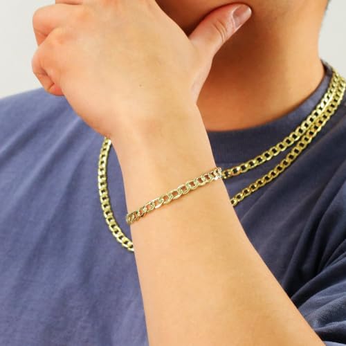 Nuragold 14k Real Yellow Gold Cuban Curb Link 6.5mm Chain Bracelet (7"-9") - 9"