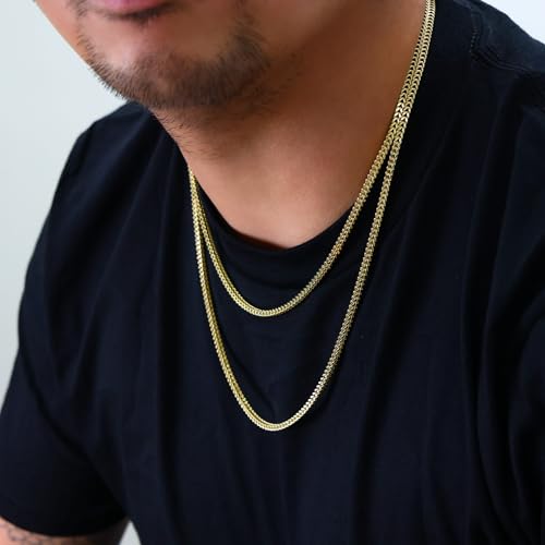 Nuragold 10K Real Yellow Gold 3mm Franco Square Box Wheat Chain Necklace - 20"