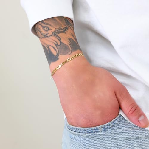 Nuragold 14K Real Yellow Gold 4mm Mariner Chain Solid Link Anchor Bracelet - 8.5"