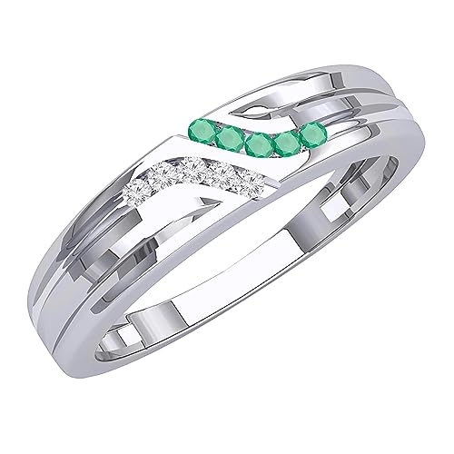 Dazzlingrock Collection Round Emerald & White Diamond Channel Set Wedding Band for Men in 14K Solid White Gold, Size 10