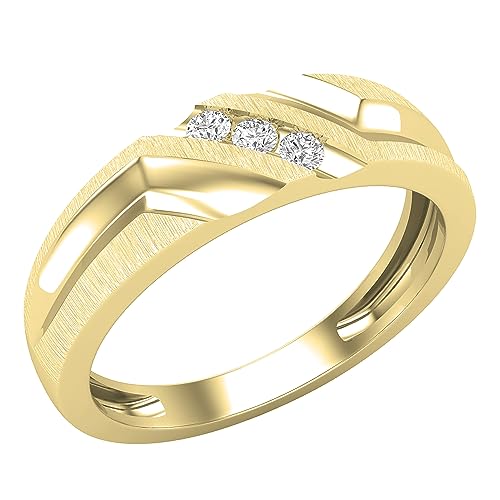 Dazzlingrock Collection 0.12 Carat Round White Diamond Slanted 3 Stone Channel Set Men's Ring in 10K Solid Yellow Gold, Size 10