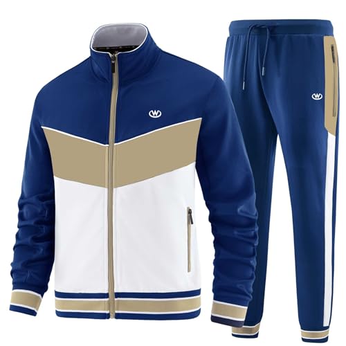 ANOTWENER Men's Tracksuits 2 Piece Outfits Sweatsuits for Men Long Sleeve Jackets Track Suits Athletic Full Zip Active Sports Sets Blue JW-7153-L